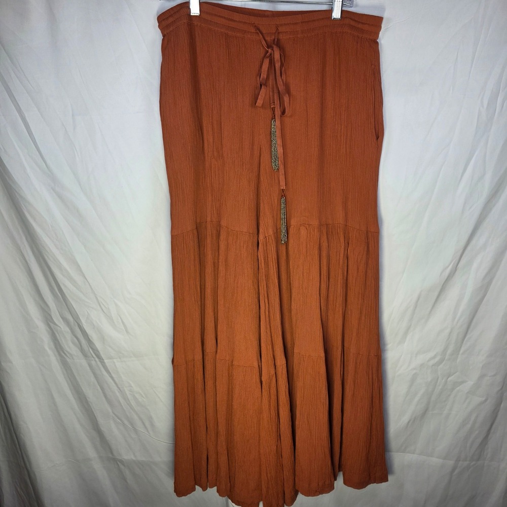 Aratta Silent Journey Women S Orange Gauze Tiered Wide Leg Boho Pants